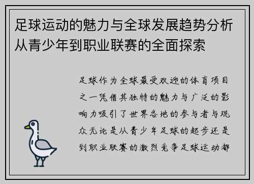 足球运动的魅力与全球发展趋势分析从青少年到职业联赛的全面探索
