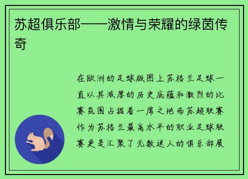 苏超俱乐部——激情与荣耀的绿茵传奇