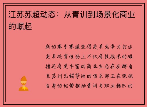 江苏苏超动态：从青训到场景化商业的崛起