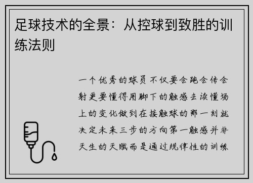 足球技术的全景：从控球到致胜的训练法则
